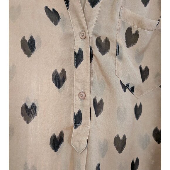 Fun 2 Fun Tan Heart Print Blouse - Picture 6 of 11